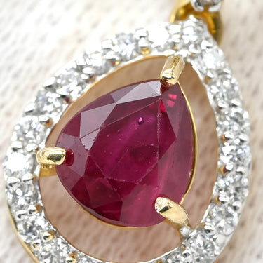 ノンブランド NON BRAND ルビー ダイヤ ピアス イエローゴールド×レッド K18YG ルビー ダイヤモンド ピアス 赤 レッド ダイヤモンド 18K Au750 18金 しずく ドロップ型