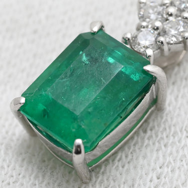 ノンブランド NON BRAND エメラルド ダイヤ ペンダント エメラルドグリーン×ホワイトゴールド K18WG エメラルド ダイヤモンド ネックレス Au750 18K 18金 緑 パヴェダイヤ スクエア ベネチアンチェーン