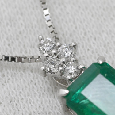 ノンブランド NON BRAND エメラルド ダイヤ ペンダント エメラルドグリーン×ホワイトゴールド K18WG エメラルド ダイヤモンド ネックレス Au750 18K 18金 緑 パヴェダイヤ スクエア ベネチアンチェーン