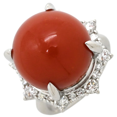 ノンブランド NON BRAND 珊瑚 ダイヤリング プラチナシルバー Pt900 珊瑚 リング 指輪 赤 サンゴ 10.5号