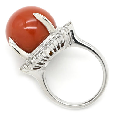 ノンブランド NON BRAND 珊瑚 ダイヤリング プラチナシルバー Pt900 珊瑚 リング 指輪 赤 サンゴ 10.5号