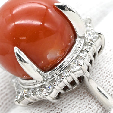 ノンブランド NON BRAND 珊瑚 ダイヤリング プラチナシルバー Pt900 珊瑚 リング 指輪 赤 サンゴ 10.5号