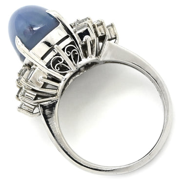 ノンブランド NON BRAND スターサファイア ダイヤリング プラチナシルバー Pt900 サファイア ダイヤモンド リング 指輪 青 11.5号