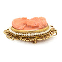 ノンブランド NON BRAND カメオ イエローゴールド×パールホワイト K14YG 珊瑚（コーラル） ブローチ 肖像 彫刻 小粒パール×珊瑚 ペンダントトップ