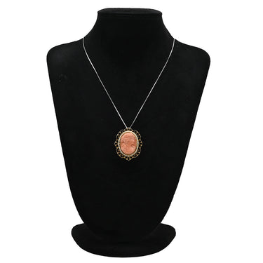 ノンブランド NON BRAND カメオ イエローゴールド×パールホワイト K14YG 珊瑚（コーラル） ブローチ 肖像 彫刻 小粒パール×珊瑚 ペンダントトップ