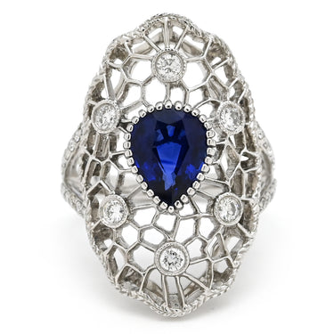 ノンブランド NON BRAND ブルーサファイア ダイヤリング ホワイトゴールド×青 K18WG サファイア ダイヤモンド リング 指輪 青 Au750 18K 18金 透かし彫り 12.5号