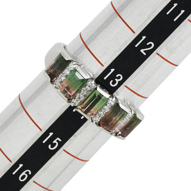 ノンブランド NON BRAND バイカラートルマリン ダイヤリング プラチナシルバー×ピンク×グリーン Pt900 ダイヤモンド バイカラートルマリン リング 指輪 ウォーターメロントルマリン 14号