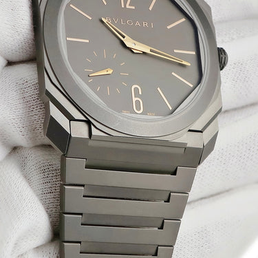 腕時計 ブルガリ BVLGARI オクト フィニッシモ 103137 BGO40TXT 自動巻き メンズ OH済 グレー チタン スモールセコンド バー アラビア