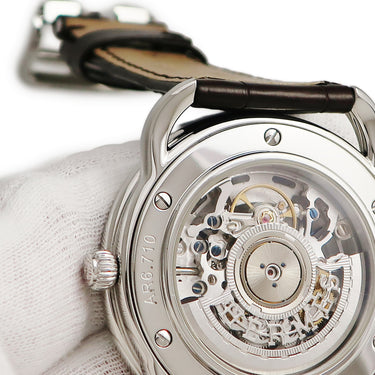 腕時計 エルメス HERMES アルソー スケルトン AR6.710 自動巻き メンズ ブラウン 茶 アラビア 青針 シースルー