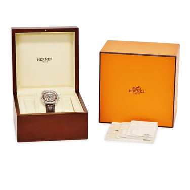 腕時計 エルメス HERMES アルソー スケルトン AR6.710 自動巻き メンズ ブラウン 茶 アラビア 青針 シースルー