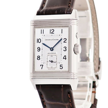 腕時計 ジャガールクルト JAEGER LECOULTRE レベルソ デュオ ナイト＆デイ Q2718470 270.8.54 手巻き メンズ OH済 グレー 回転 両面 角型 GMT