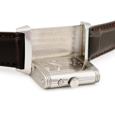 腕時計 ジャガールクルト JAEGER LECOULTRE レベルソ デュオ ナイト＆デイ Q2718470 270.8.54 手巻き メンズ OH済 グレー 回転 両面 角型 GMT