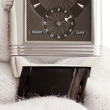 腕時計 ジャガールクルト JAEGER LECOULTRE レベルソ デュオ ナイト＆デイ Q2718470 270.8.54 手巻き メンズ OH済 グレー 回転 両面 角型 GMT