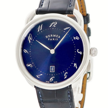 腕時計 エルメス HERMES アルソー GM AR7Q.810 クオーツ メンズ ブルー アラビア ラウンド デイト