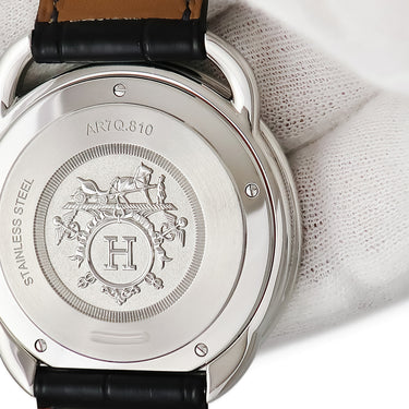 腕時計 エルメス HERMES アルソー GM AR7Q.810 クオーツ メンズ ブルー アラビア ラウンド デイト