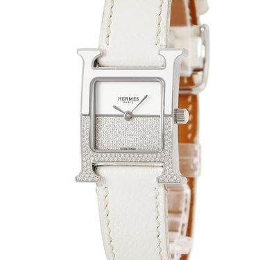 腕時計 エルメス HERMES Hウォッチ･ドゥブルジュー HH1.234 クオーツ レディース 純正ダイヤ パヴェ 白×シルバー H型 スクエア