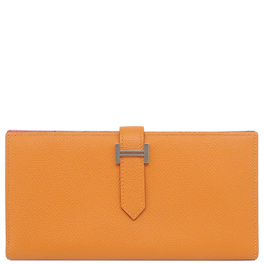 エルメス HERMES ベアンスフレ ヴェルソ アプリコット×ローズアザレ ヴォーエプソン 長財布 シルバー金具 ピンク バイカラー 二つ折財布