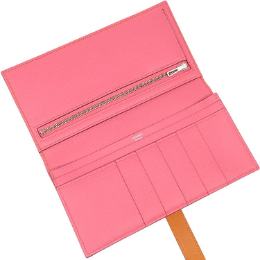 エルメス HERMES ベアンスフレ ヴェルソ アプリコット×ローズアザレ ヴォーエプソン 長財布 シルバー金具 ピンク バイカラー 二つ折財布