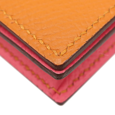 エルメス HERMES ベアンスフレ ヴェルソ アプリコット×ローズアザレ ヴォーエプソン 長財布 シルバー金具 ピンク バイカラー 二つ折財布