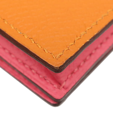 エルメス HERMES ベアンスフレ ヴェルソ アプリコット×ローズアザレ ヴォーエプソン 長財布 シルバー金具 ピンク バイカラー 二つ折財布