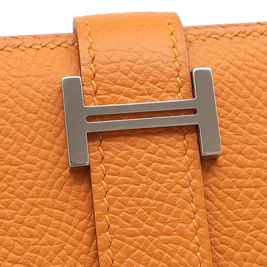 エルメス HERMES ベアンスフレ ヴェルソ アプリコット×ローズアザレ ヴォーエプソン 長財布 シルバー金具 ピンク バイカラー 二つ折財布