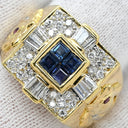 ノンブランド NON BRAND ブルーサファイア ルビー ダイヤ 印台リング イエローゴールド K18YG サファイア ルビー ダイヤモンド リング 指輪 青 ブルー スクエア 馬 スクエアバケットミックスカット 20号