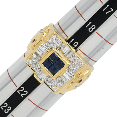 ノンブランド NON BRAND ブルーサファイア ルビー ダイヤ 印台リング イエローゴールド K18YG サファイア ルビー ダイヤモンド リング 指輪 青 ブルー スクエア 馬 スクエアバケットミックスカット 20号