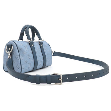 ルイヴィトン LOUIS VUITTON キーポル バンドリエール25 M14681 ブルー モノグラムヘリテージ キャンバス 2WAYバッグ シルバー金具 青 ショルダー