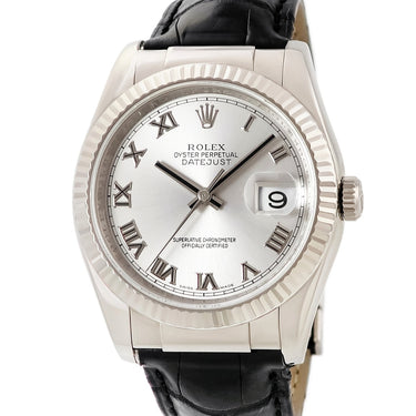 腕時計 ロレックス ROLEX デイトジャスト 36 116139 F番 自動巻き メンズ F番 K18WG無垢 ローマン シルバー フルーテッドベゼル