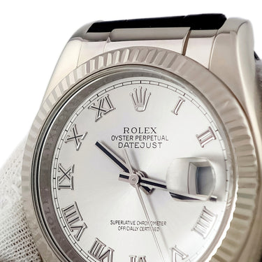 腕時計 ロレックス ROLEX デイトジャスト 36 116139 F番 自動巻き メンズ F番 K18WG無垢 ローマン シルバー フルーテッドベゼル