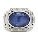 ノンブランド NON BRAND スターサファイア ダイヤリング プラチナシルバー Pt900 サファイア ダイヤモンド リング 指輪 青 カボションカット 14号