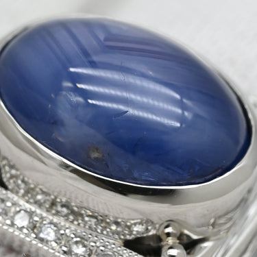 ノンブランド NON BRAND スターサファイア ダイヤリング プラチナシルバー Pt900 サファイア ダイヤモンド リング 指輪 青 カボションカット 14号