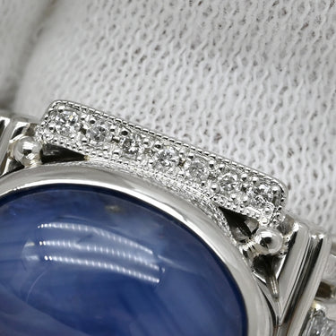 ノンブランド NON BRAND スターサファイア ダイヤリング プラチナシルバー Pt900 サファイア ダイヤモンド リング 指輪 青 カボションカット 14号