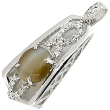 ノンブランド NON BRAND クリソベリル キャッツアイ ダイヤ ホワイトゴールド K18WG クリソベリルキャッツアイ ダイヤモンド ペンダントトップ 18K 18金 ネックレストップ 天然石 オーバル 猫目石