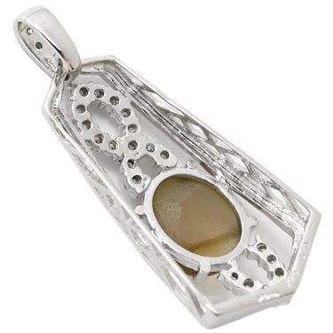 ノンブランド NON BRAND クリソベリル キャッツアイ ダイヤ ホワイトゴールド K18WG クリソベリルキャッツアイ ダイヤモンド ペンダントトップ 18K 18金 ネックレストップ 天然石 オーバル 猫目石