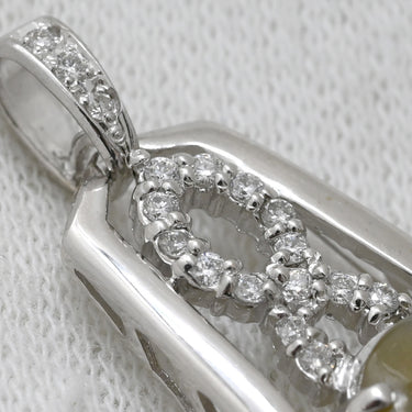 ノンブランド NON BRAND クリソベリル キャッツアイ ダイヤ ホワイトゴールド K18WG クリソベリルキャッツアイ ダイヤモンド ペンダントトップ 18K 18金 ネックレストップ 天然石 オーバル 猫目石