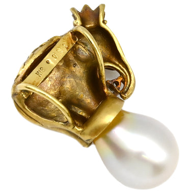 ノンブランド NON BRAND パール ダイヤ ゾウモチーフ イエローゴールド K18YG パール ダイヤモンド ペンダントトップ ネックレストップ ダイヤモンド K18 18金 750 白蝶パール 真珠