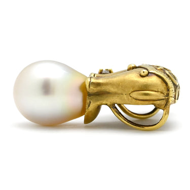 ノンブランド NON BRAND パール ダイヤ ゾウモチーフ イエローゴールド K18YG パール ダイヤモンド ペンダントトップ ネックレストップ ダイヤモンド K18 18金 750 白蝶パール 真珠