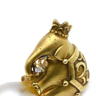 ノンブランド NON BRAND パール ダイヤ ゾウモチーフ イエローゴールド K18YG パール ダイヤモンド ペンダントトップ ネックレストップ ダイヤモンド K18 18金 750 白蝶パール 真珠