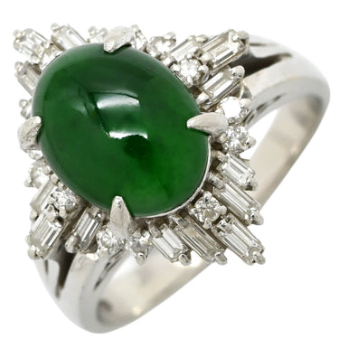 ノンブランド NON BRAND ヒスイ ダイヤリング プラチナシルバー Pt900 ヒスイ ダイヤモンド リング 指輪 翡翠 グリーン カボションカット 13.5号