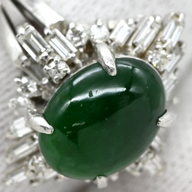 ノンブランド NON BRAND ヒスイ ダイヤリング プラチナシルバー Pt900 ヒスイ ダイヤモンド リング 指輪 翡翠 グリーン カボションカット 13.5号