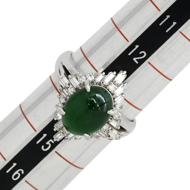 ノンブランド NON BRAND ヒスイ ダイヤリング プラチナシルバー Pt900 ヒスイ ダイヤモンド リング 指輪 翡翠 グリーン カボションカット 13.5号