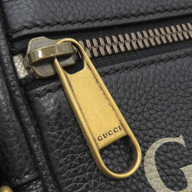 グッチ GUCCI ロゴ プリント 574803 ブラック レザー ショルダーバッグ ゴールド金具 黒 ミニ