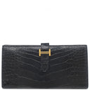 エルメス HERMES ベアンスフレ ブラック アリゲーター 長財布 ゴールド金具 黒 クロコ 二つ折り財布