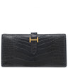 エルメス HERMES ベアンスフレ ブラック アリゲーター 長財布 ゴールド金具 黒 クロコ 二つ折り財布
