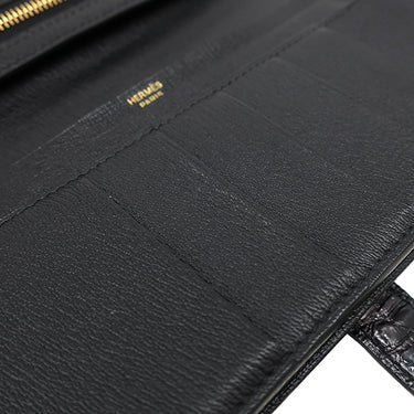 エルメス HERMES ベアンスフレ ブラック アリゲーター 長財布 ゴールド金具 黒 クロコ 二つ折り財布