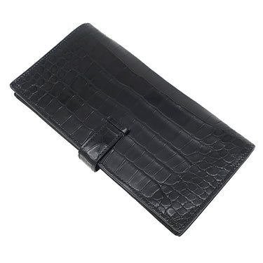 エルメス HERMES ベアンスフレ ブラック アリゲーター 長財布 ゴールド金具 黒 クロコ 二つ折り財布