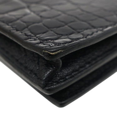 エルメス HERMES ベアンスフレ ブラック アリゲーター 長財布 ゴールド金具 黒 クロコ 二つ折り財布