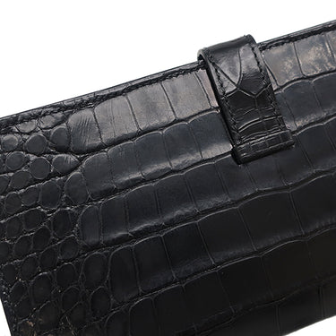 エルメス HERMES ベアンスフレ ブラック アリゲーター 長財布 ゴールド金具 黒 クロコ 二つ折り財布
