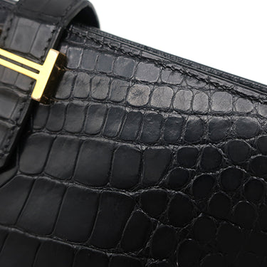 エルメス HERMES ベアンスフレ ブラック アリゲーター 長財布 ゴールド金具 黒 クロコ 二つ折り財布